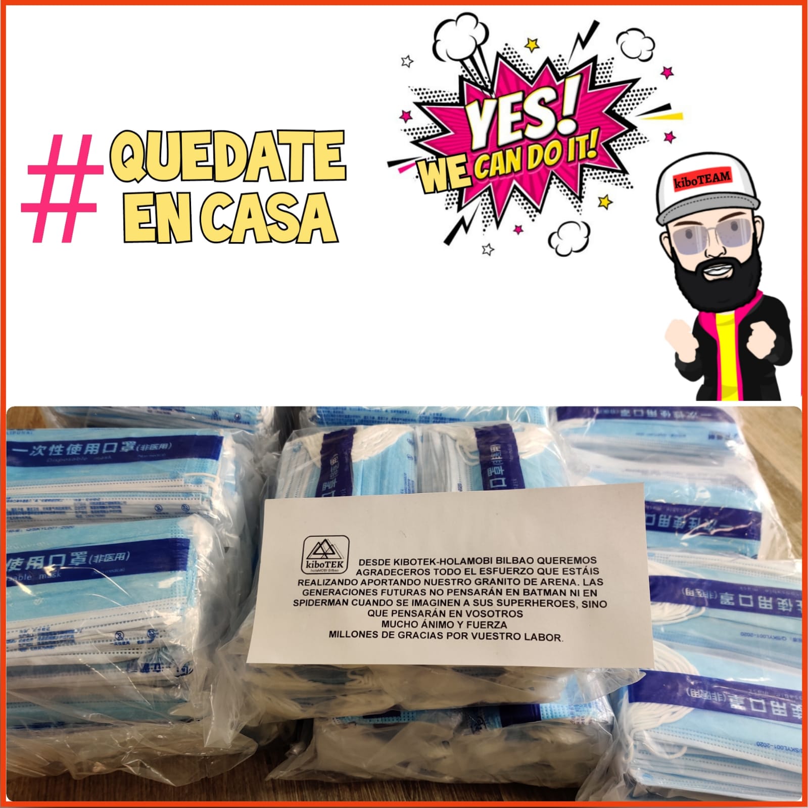 Donación de otra tanda de 2.000 mascarillas 1 kiboTEK mascarillas