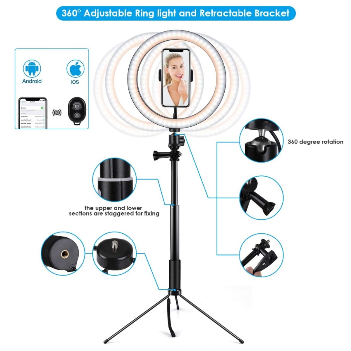 10" LED Ring Light with Stand,with Tripod Bluetooth Anillo de Luz,TIKTok Gift 