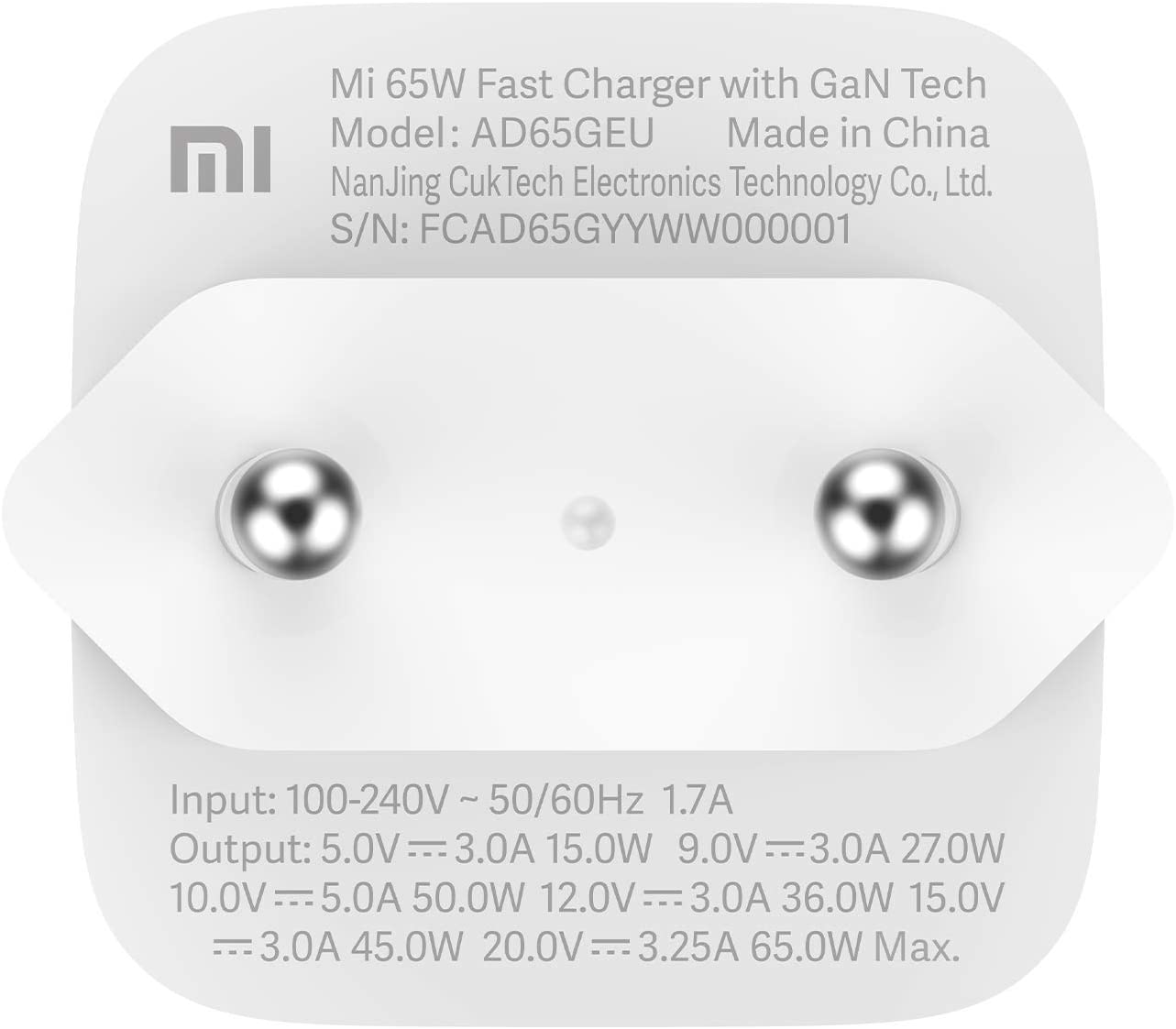 Cargador Xiaomi MI 65W Fast Charger GaN Tech