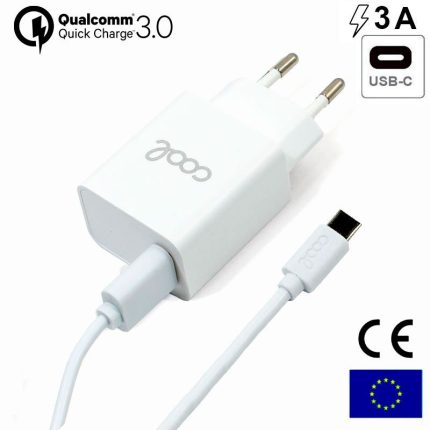 Caricabatterie Connettore di rete Tipo-C Universale 3Amp (ricarica rapida) Kit COOL 2 in 1 Bianco