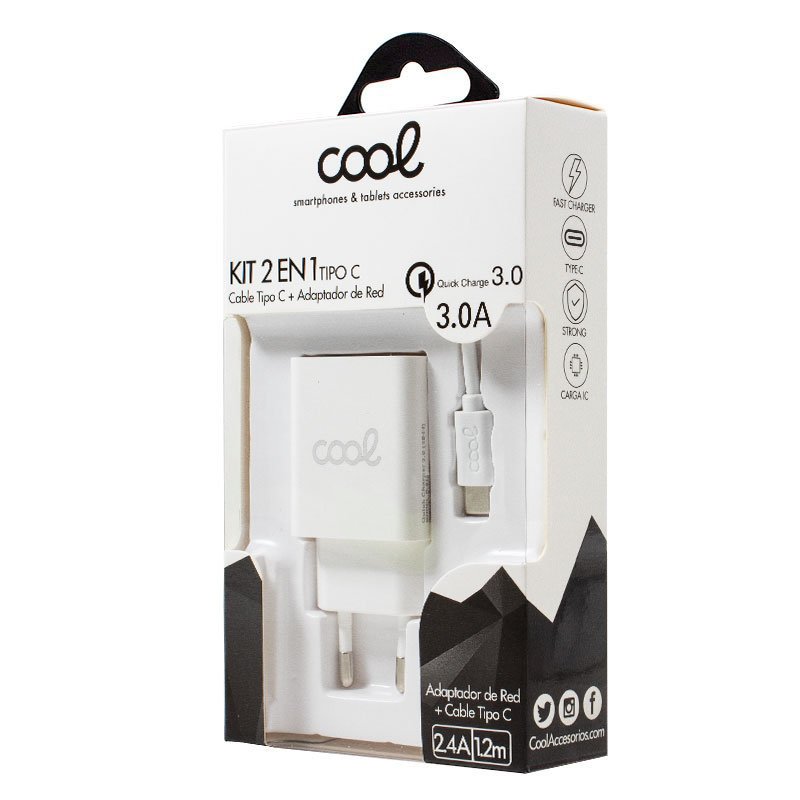 Cargador Red Conector Tipo-C Universal 3Amp (Carga Rápida) COOL Kit 2 en 1 Blanco – Image 3