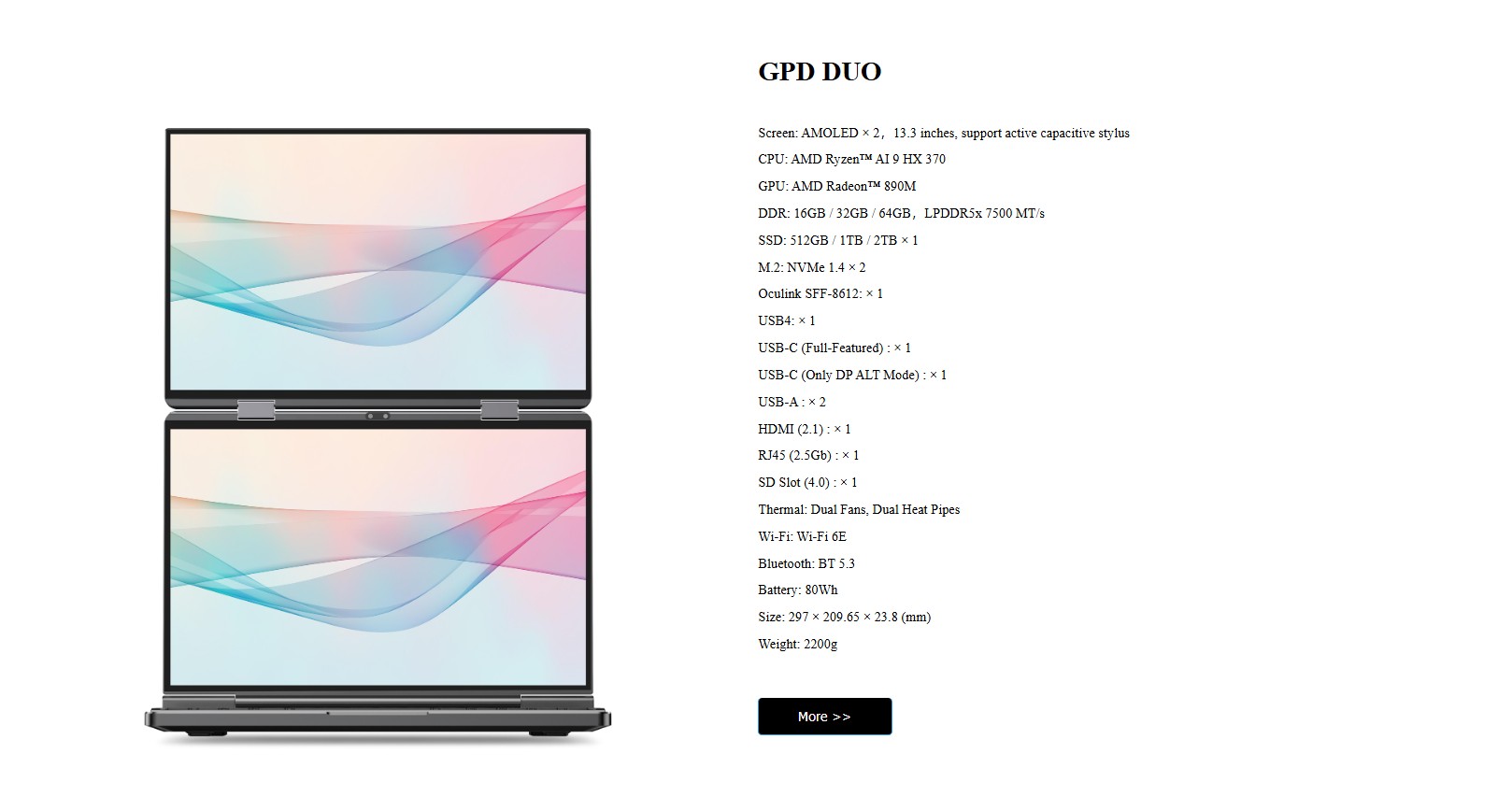 GPD DUO 32GB+2TB AMD Ryzen Al 9 HX 370 45 kiboTEK GPD DUO 054