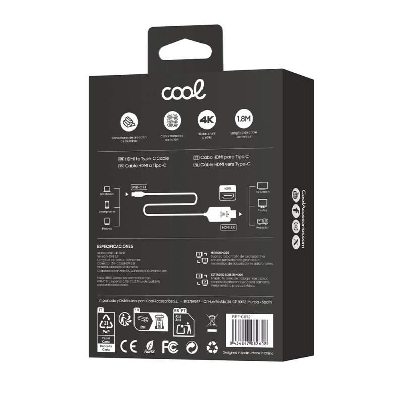 Cable HDMI a Tipo-C Audio-Video Universal (1.8 m) Ultra 4K COOL – Bild 4