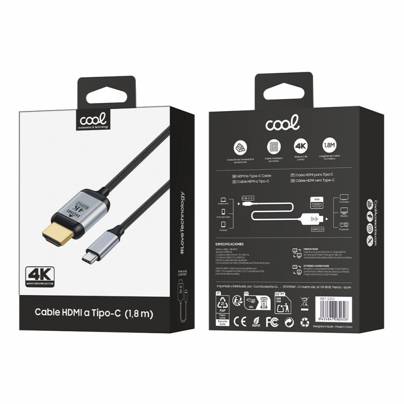 Cable HDMI a Tipo-C Audio-Video Universal (1.8 m) Ultra 4K COOL – Bild 5