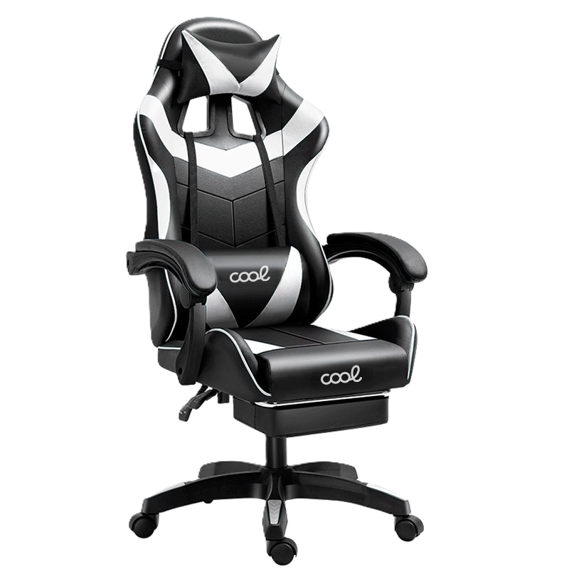 kiboTEK_Premium_Gaming_Armchair_Black_White_Footrest_COOL_001_01 Silla Gaming Premium COOL Rest con Reposapiés - Afbeelding 1