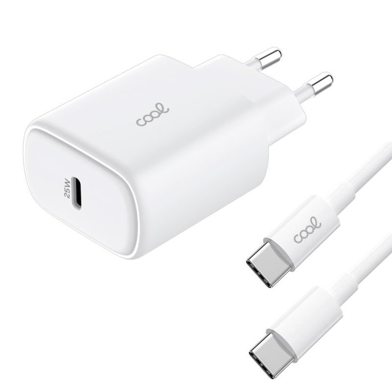 Cargador Red Universal Fast Adapt. (PD) Tipo-C COOL (25W) Blanco + Cable Tipo-C a Tipo-C - Image 2