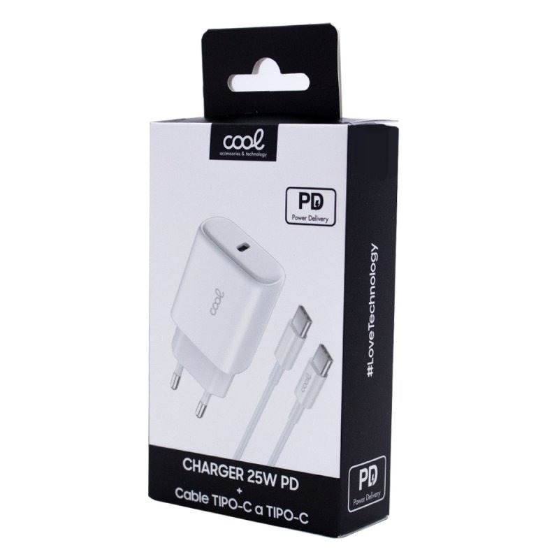 Cargador Red Universal Fast Adapt. (PD) Tipo-C COOL (25W) Blanco + Cable Tipo-C a Tipo-C - Image 6